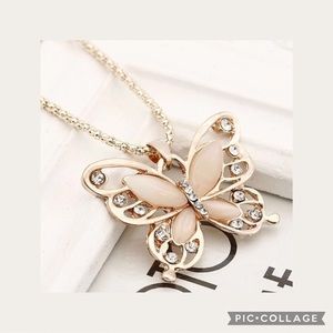 New Stunning Rose Gold Rhinestone Butterfly Pendant Necklace HP